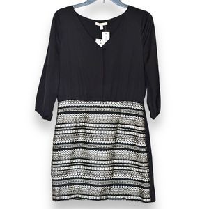 Skies are Blue Dress Size Medium Pet Stitch Fix Black Gold Embroidery 3/4 Sleeve